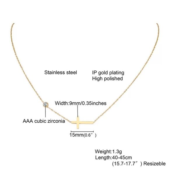 Silver Sideways Cross Necklace Cubic Zircon Charm - Picture 7 of 7